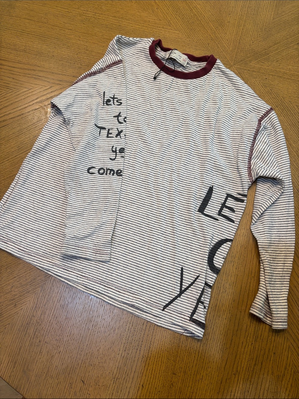 Zara White Navy Striped Long-Sleeve Tee with Burgundy Trim - Kids